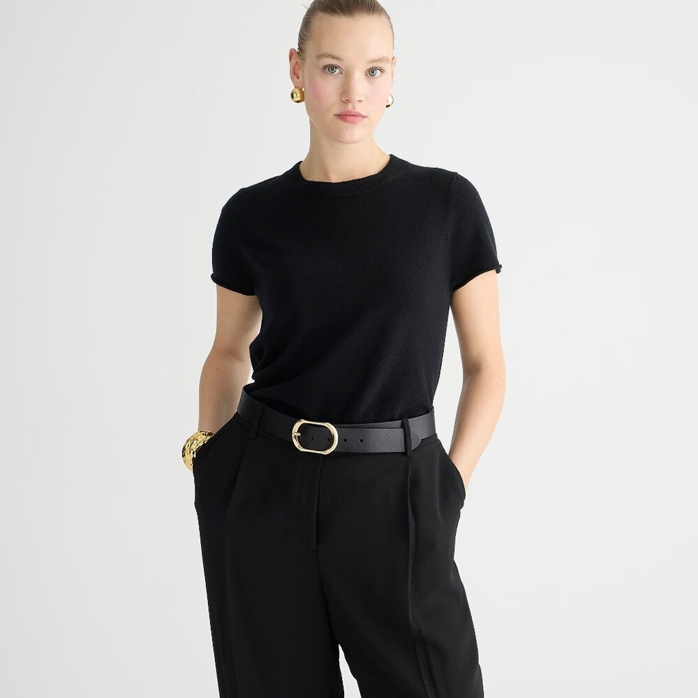 J Crew Cashmere Sweater Relaxed T-Shirt Top Black Women's Small NEW #BG648